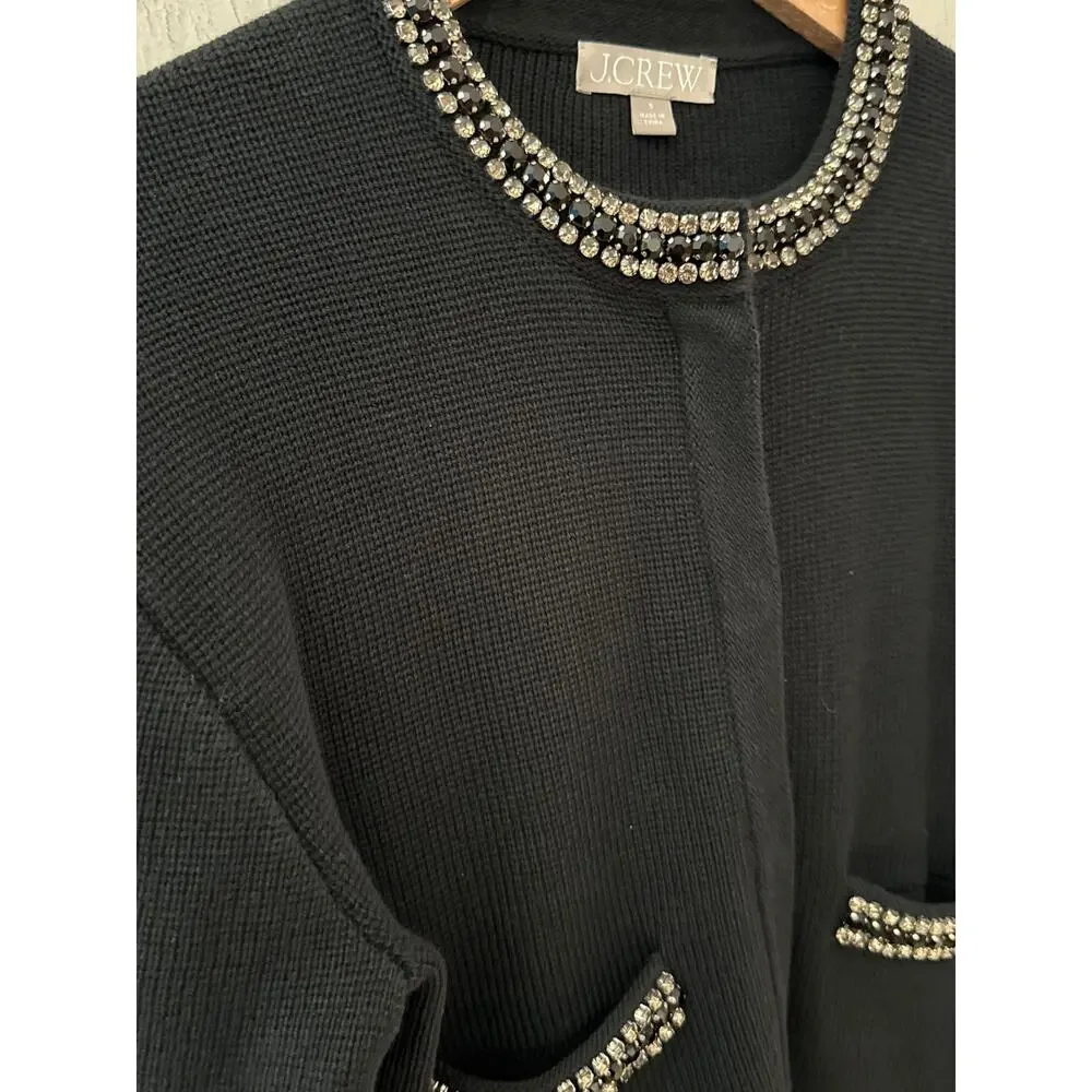 J Crew Emilie Sweater Lady Black Jacket with Jewel Trim Size Small